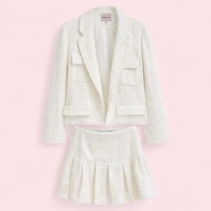 White Tweed Blazer and Skirt Set